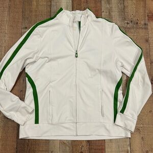 Lands’ End Women’s White & Green Track Jacket Size Large Full Zip Athleisure